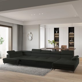 Masseno Narożnik MONTIVA z funkcją spania i pojemnikiem na pościel Narozniki U, Rozkładana sofa - Czarny, MONOLITH 95
