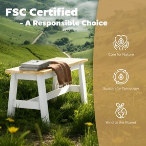 HOMCOM Ławka dla 2, drewniana w dębowym wyglądzie, stabilizująca poprzeczka, do salonu, jadalni, korytarza, drewno kauczukowe, Biała