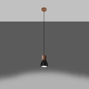 Lampy wiszące nowoczesny Polaric, betoNie dotyczyrewno - 1 źródło światła 3000K - L.10 x H.120 cm - czarny/naturalne drewno