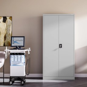 Szafa metalowa ubraniowa z półkami DAWID, 900 x 1850 x 450 mm, szara