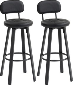 HOMCOM 2 szt. krzeseł barowych, obicie z ekoskóry, tapicerowane siedzisko, podnóżek, oparcie, metalowa rama, czarne | Aosom PL