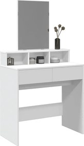 Biała toaletka 80x41x144,5 cm z lustrem i 2 szufladami, praktyczne przechowywanie z drewna inżynieryjnego