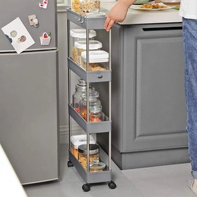 SongmicsHome Regał na kółkach SLIM, 4 poziomy, 12,5x40x86cm, szary