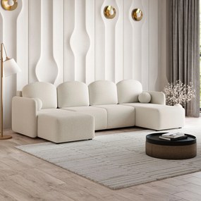 Masseno Narożnik NUBERO z funkcją spania i pojemnikiem na pościel Narozniki U, Rozkładana sofa - Kremowy, QUELLE 02