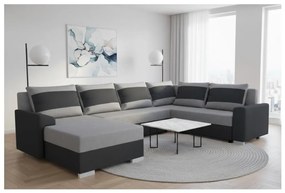 Tapicerowany, uniwersalny, rozkładany narożnik w kształcie U OXFORD czarny/szary