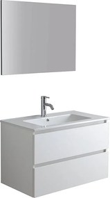 Biała szafka łazienkowa "Havana Plus" wisząca 2 szuflady podstawa ze zintegrowaną umywalką ceramiczną lustro 80 cm