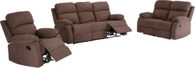 Kanapa 3+2+1-osobowa TOLZANO z tkaniny, z manualną funkcją relax – kolor brązowy