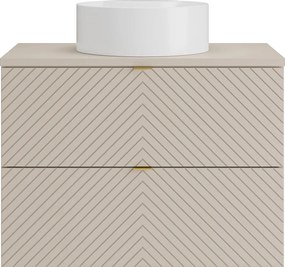 Szafka łazienkowa wisząca z okrągłą umywalką nablatową – beż – 80 cm – DORIONI