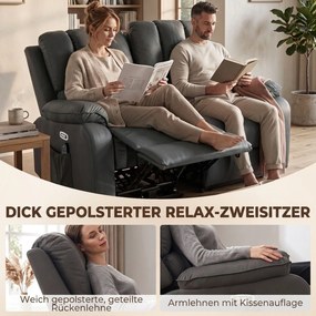 HOMCOM Dwuosobowa elektryczna sofa relaksacyjna z Leathaire, funkcją masażu i ogrzewania, 2 piloty, złącza USB/USB‑C | Aosom PL