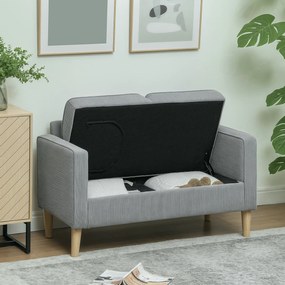 HOMCOM Dwuosobowa sofa z miejscem do przechowywania i solidnymi drewnianymi nogami, do salonu, sypialni, 117 x 63 x 79 cm, Jasnoszary