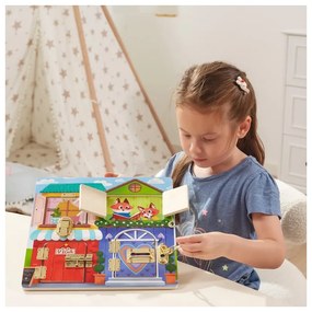 Viga drewniana tablica manipulacyjna otwieranie zamków i zatrzasków domek montessori