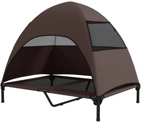 PawHut Zewnętrzne Legowisko dla Psów z Daszkiem, Podniesione Łóżko dla Dużych Psów, 106 x 76 x 99 cm, Kawa