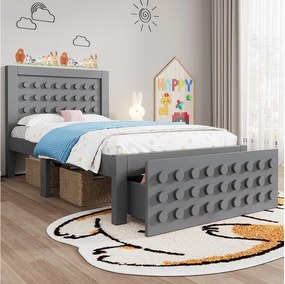 Łóżko dla dzieci 90 x 200 cm - Łóżko pojedyncze z szufladami i schowkiem pod łóżkiem - szare drewno - bez materaca