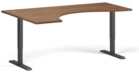 Ergonomiczne biurko z regulacją wysokości, 180x120 cm, 2 silniki, L/P, czarna podstawa, orzech