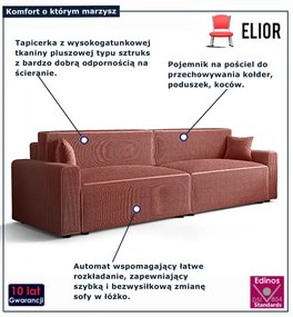 Łososiowa sofa rozkładana z pojemnikiem na pościel L0-L28