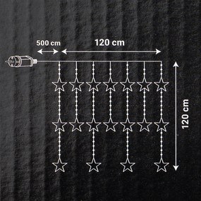 Kurtyna świetlna zewnętrzna Stars, 120 x 120 cm, LED, biały, timer, 8 funkcji, 120 cm