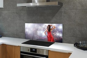 Szkło do Kuchni na Ścianę Kobieta w Czerwonej Sukni