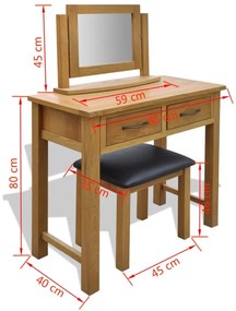Dębowa toaletka ze stołkiem - Vinatis