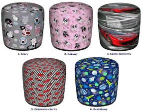 Czerwono-czarna okrągła pufa dziecięca z autami R4-R87