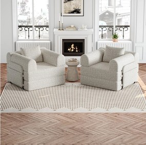 Sofa 2-osobowa, Sofa rozkładana z podłokietnikami i kieszeniami bocznymi, metalowa rama - Khaki szenil