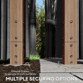 Outsunny Pawilon ogrodowy 4x3m aluminiowy z dachem z poliwęglanu 6 mm, moskitiera, 4 zasłony, imitacja drewna, naturalne drewno | Aosom PL