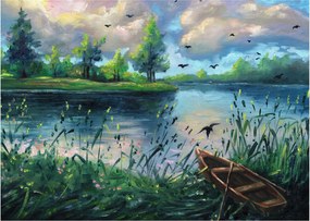 Obraz - Obraz olejny, Wczesny letni wieczór nad jeziorem (70x50 cm)