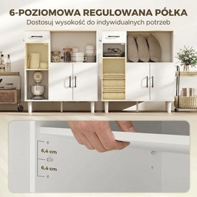 HOMCOM Kredens kuchenny z szufladą, 2 szafkami, otwartą półką, prążkowanymi drzwiami z akrylu 80 x 34 x 91 cm Biały + Dąb | Aosom PL