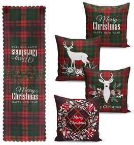 Zestaw 4 świątecznych poszewek na poduszki i bieżnika Minimalist Cushion Covers Tartan Christmas