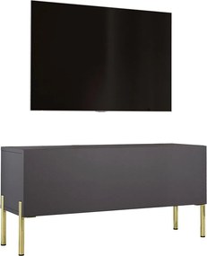 Szafka RTV w kolorze antracytowym, złote nogi, 100 x 52 x 32 cm