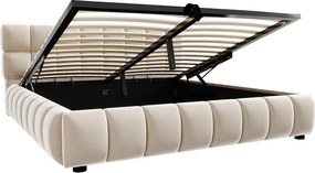 Tapicerowane łóżko z pojemnikiem 140×200 cm - Podwójne łóżko - Aksamit - Beżowe (materac nie jest zawarty)