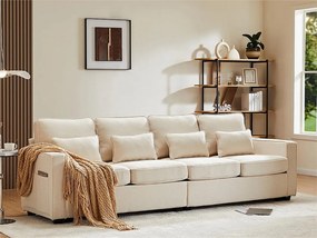 Kanapa stała 4-osobowa z tkaniny lnianej - z kieszeniami po bokach - Beżowa