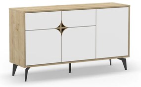 Biała niska komoda w dekorze dębu 140x79 cm Nola – Marckeric