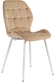 Krzesło Tapicerowane do Jadalni LUCKY Beżowe z Białymi Nogami Welurowe Nowoczesne