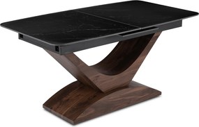 Zestaw Stół Rozkładany Ceramiczny ALICANTE 160-200 cm Czarny/Orzech i 4 Krzesła Tapicerowane EDRICK Rude