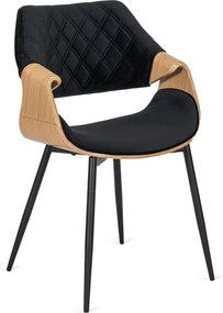 Krzesło Tapicerowane z Drewna Giętego do Salonu DAKOTA Czarne/Dąb Złoty Welurowe Nowoczesne Loft