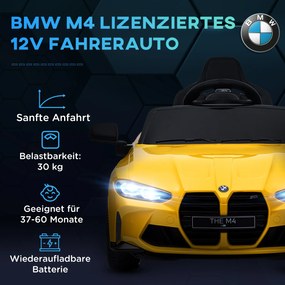 AIYAPLAY Elektryczny samochód dla dzieci BMW M4, dźwięk &amp; światło, 3-5 km/h, z pilotem, dla dzieci 3-5 lat, Żółty
