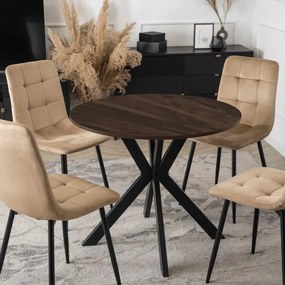 Stół Okrągły LAUREN 80 cm Orzech/Czarny Loft Nowoczesny