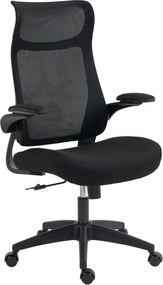 HOMCOM Ergonomiczny fotel biurowy z 3D podłokietnikami, siatkowym oparciem, S-kształtnym oparciem, zagłówkiem, funkcją bujania, czarny