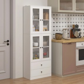 HOMCOM Szafka kuchenna z szufladami i drzwiami szklanymi, powierzchnia z melaminy, Biały