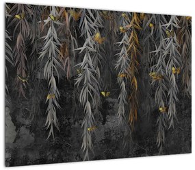 Obraz - Gałązki wierzby na czarnym tle (70x50 cm)