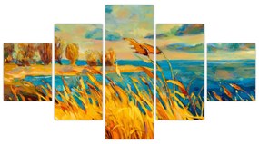 Obraz - Zachód słońca nad jeziorem, obraz akrylowy (125x70 cm)