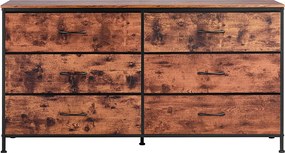 Komoda z Szufladami SucceBuy Komoda z 6 Szufladami, Materiałowa do Sypialni, Wykończenie w Rustykalnym Brązie