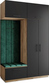 Masseno Garderoba REMA 150/240/60 cm Nowoczesna Szafa do Przedpokoju Dąb wotan, MONOLITH 37 (Butelkowa zieleń)