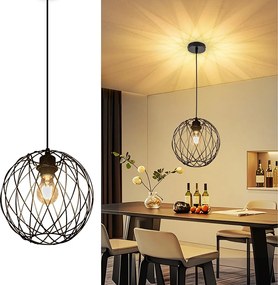 NETTLIFE Okrągła czarna lampa wisząca - lampa wisząca Vintage E27 Industrialna lampa wisząca Retro Lampa stołowa