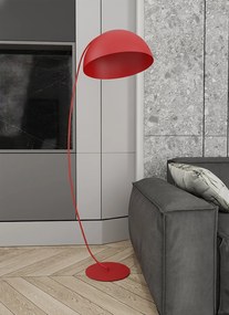 Lampa podłogowa Arcos czerwona z łukową konstrukcją i półokrągłym klosz em do salonu
