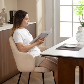 HOMCOM Krzesło Jadalniane, Obicie Aksamitne, Forma Muszli, Nogi Metalowe, Podkładki do Nóg, Beżowy