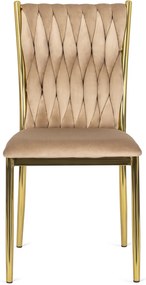 Krzesło Tapicerowane Plecione do Salonu DAN Beżowe Welurowe Nowoczesne Glamour