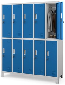 Szafa BHP ubraniowa 10-drzwiowa szaro-niebieska: BARTEK, 1360 x 1720 x 450 mm