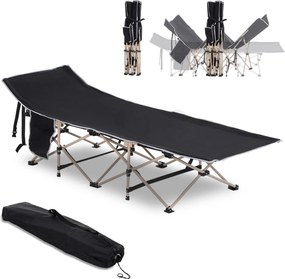 Outsunny Leżanka kempingowa składana odporna na warunki atmosferyczne czarna 190x68x52cm z torbą | Aosom PL