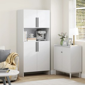 HOMCOM Szafka Kuchenna z Półką na Mikrofalówkę, do Salonu, Jadalni, Biała, z Płyty Wiórowej | Aosom PL